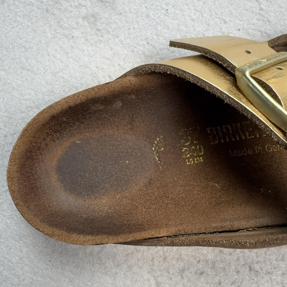 Birkenstock Arizona Shoes Womens Size 6 Gold Slide Sandals Cork Footbed Comfort - Picture 15 of 16